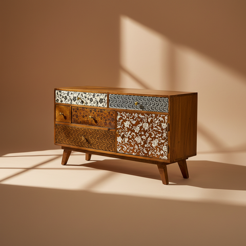 Credenza boho patchwork sfondo beige