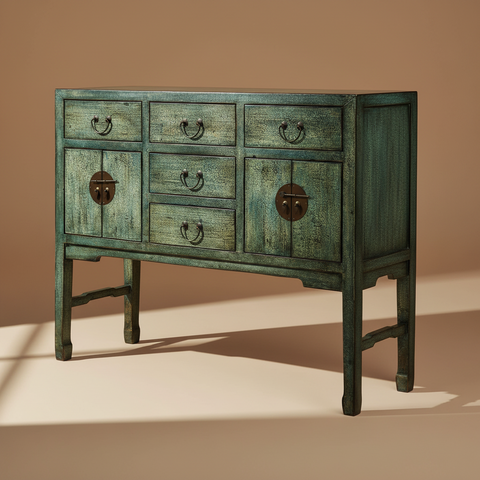 Credenza cinese verde petrolio sfondo beige