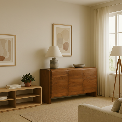 Credenza in noce con lampada estesa