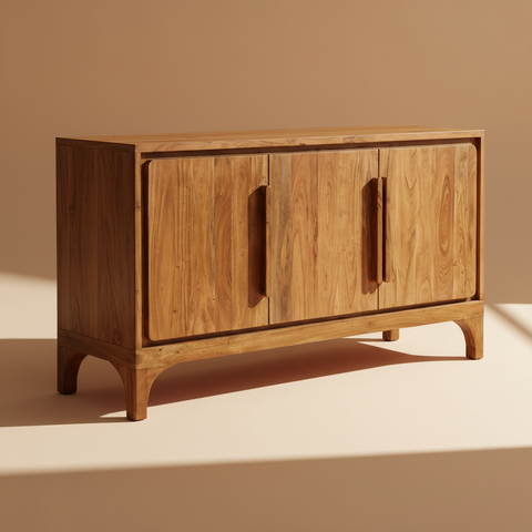 Credenza legno naturale sfondo beige