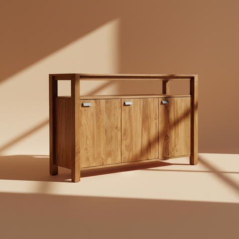 Credenza legno naturale sfondo beige