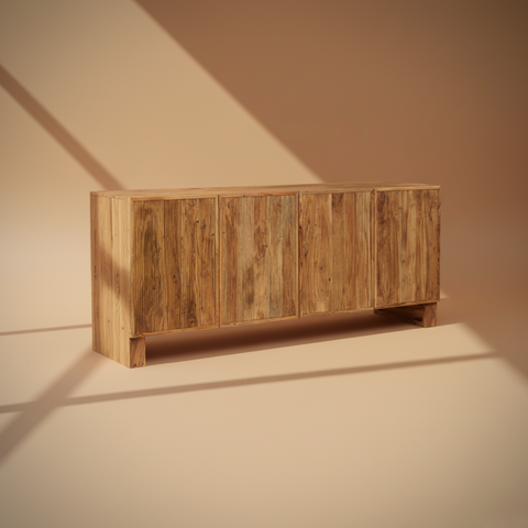 Credenza teak scanalata sfondo neutro