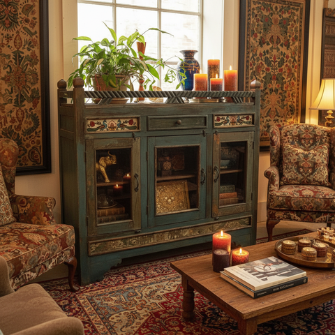 Credenza teal maioliche ambientata