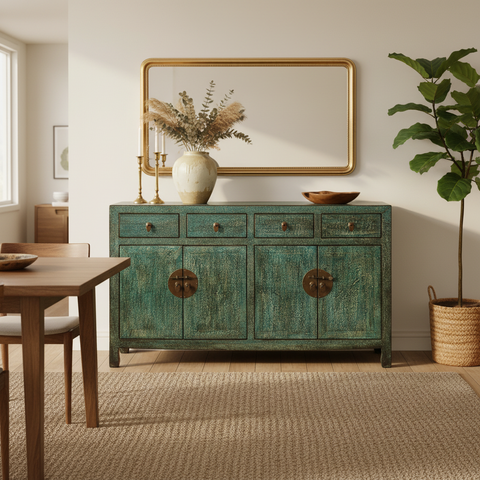 Credenza verde patinata ambientata