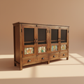 Credenza vetrina maioliche sfondo neutro