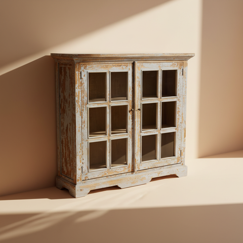 Credenza vetrina shabby chic sfondo neutro