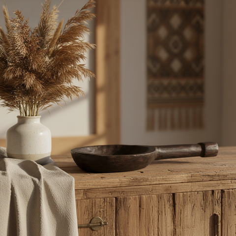 Cucchiaio decorativo legno scuro ambientato