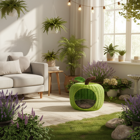 Cuccia Pet Baskets mela verde in ambiente lifestyle