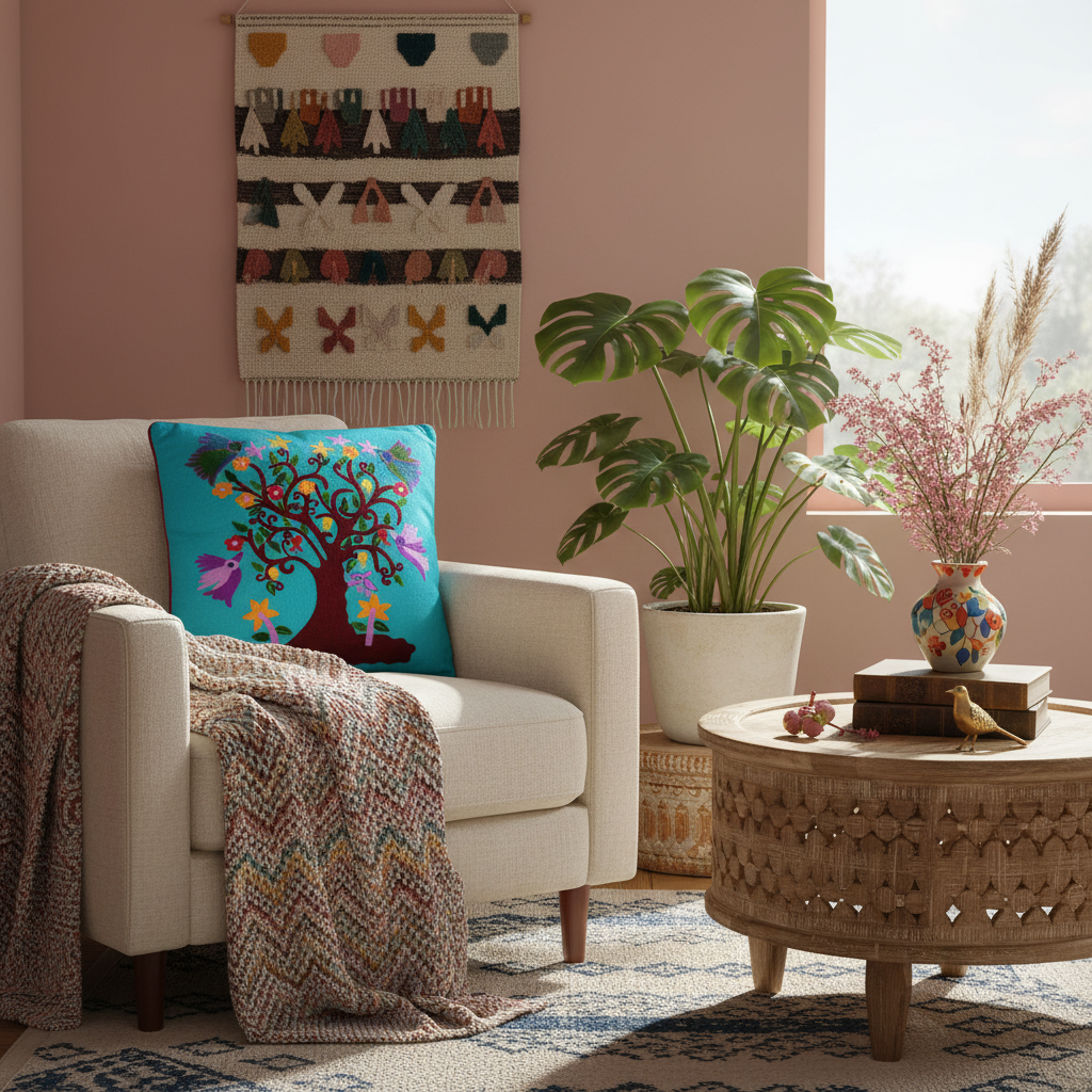 Cuscino albero della vita in ambiente living bohemian