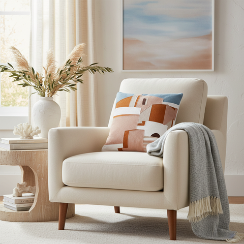 Cuscino architettura mediterranea in ambiente living coastal