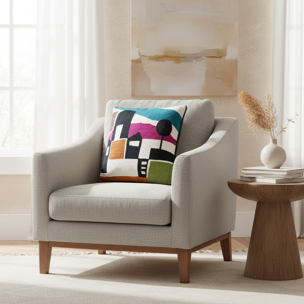 Cuscino artistico astratto in ambiente living