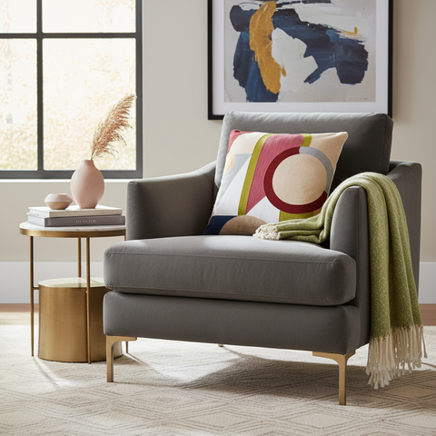 Cuscino astratto geometrico in ambiente living contemporaneo