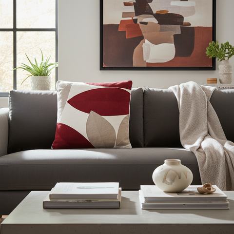 Cuscino astratto in ambiente living contemporaneo