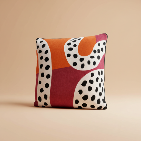 Cuscino astratto pois arancione magenta su sfondo beige