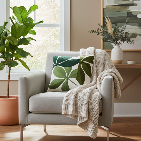 Cuscino botanico in ambiente living