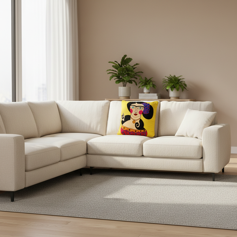 Cuscino donna con gatto in living room