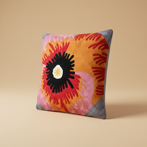 Cuscino fiore astratto su sfondo beige