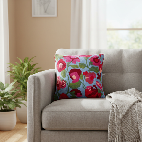 Cuscino floreale rosso rosa in living room