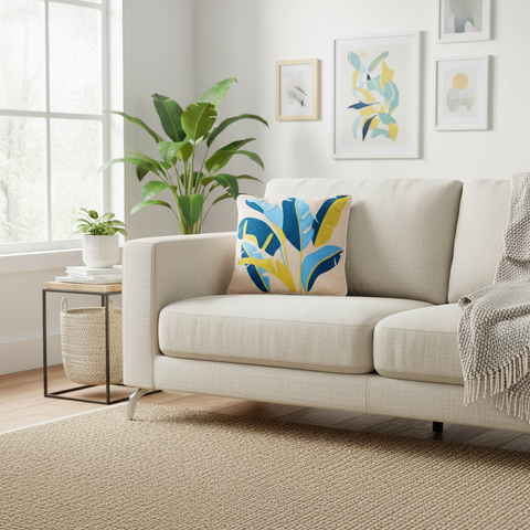 Cuscino foglie tropicali in ambiente living