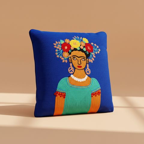 Cuscino Frida Kahlo su sfondo beige