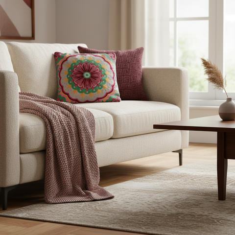 Cuscino mandala in ambiente living