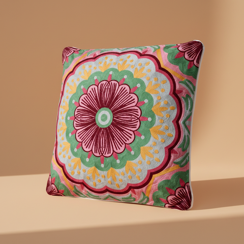 Cuscino mandala verticale su sfondo beige