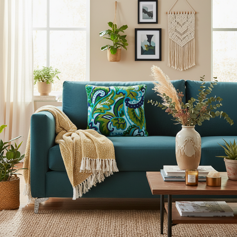 Cuscino paisley in ambiente living bohemian