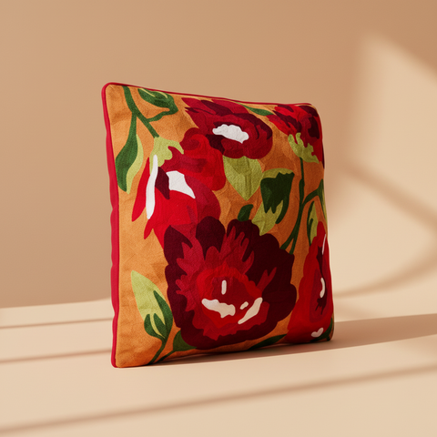 Cuscino papaveri verticale su sfondo beige