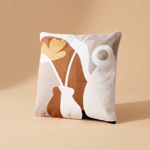 Cuscino vaso fiore astratto su sfondo beige