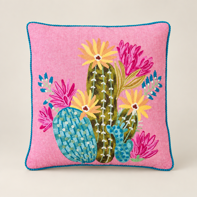 Zanzibar - Cuscino Decorativo Cactus su Fondo Rosa 45x45 cm