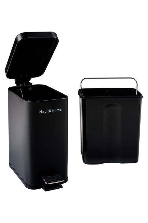 DAILY TRASH - Pattumiera Nera Opaca Squadrata 5L Soft-Close