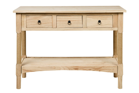 CONSOLLE TRE CASSETTI CON GAMBE RIVESTITE IN CORDA