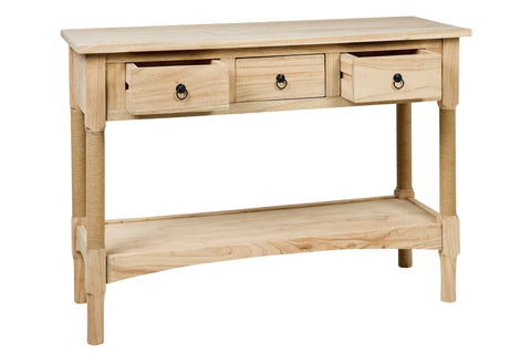 CONSOLLE TRE CASSETTI CON GAMBE RIVESTITE IN CORDA