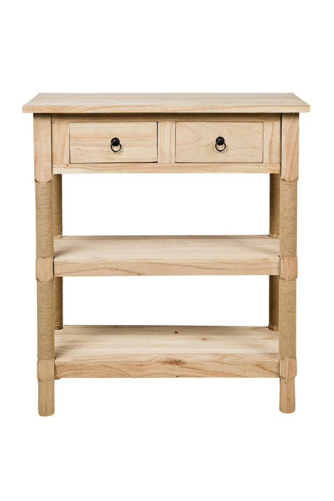 CONSOLLE CON 2 CCASSETTI E DUE RIPIANI GAMBE RIVESTITE CORDA