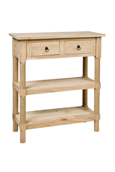 CONSOLLE CON 2 CCASSETTI E DUE RIPIANI GAMBE RIVESTITE CORDA