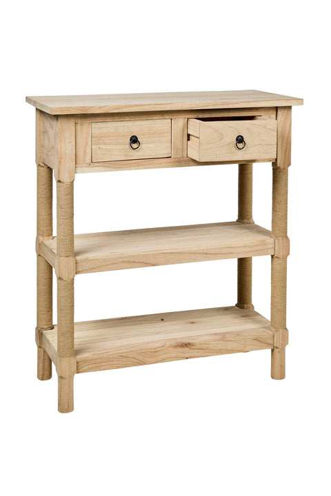 CONSOLLE CON 2 CCASSETTI E DUE RIPIANI GAMBE RIVESTITE CORDA