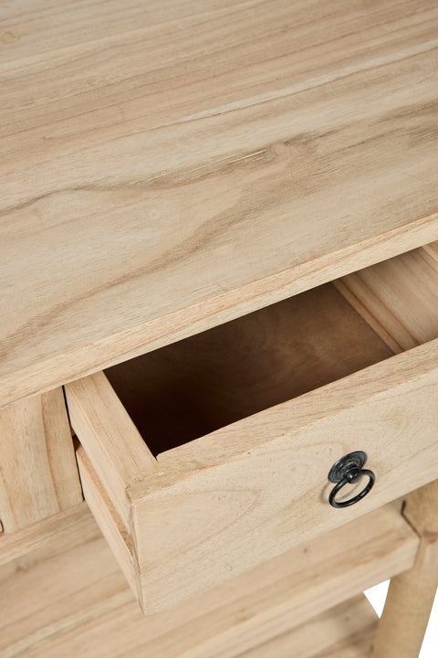 CONSOLLE CON 2 CCASSETTI E DUE RIPIANI GAMBE RIVESTITE CORDA