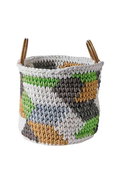 CESTA MAGLIA - CESTA INTERCCIATA COLOR VERDE/BIANCO/GRIGIO