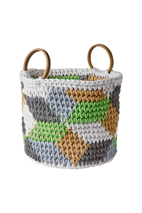 CESTA MAGLIA - CESTA INTERCCIATA COLOR VERDE/BIANCO/GRIGIO