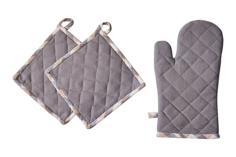 BORMIO - SET 1/3 GUANTO E DUE PRESINE GRIGIO CON BORDO QUADRETTO