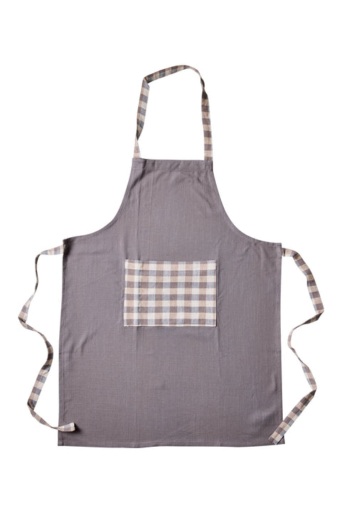 BORMIO - GREMBIULE GRIGIO CON TASCA E BORDI QUANDRETTI