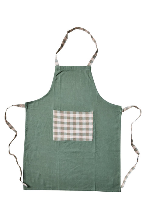 BORMIO - GREMBIULE VERDE CON TASCA E BORDI QUADRETTO