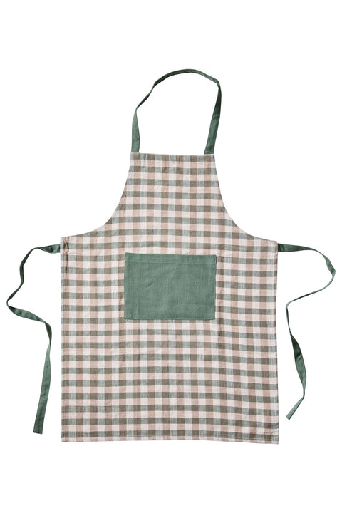 BORMIO - GREMBIULE QUADRETTI CON TASCA E LACCI VERDI TINTA UNITA