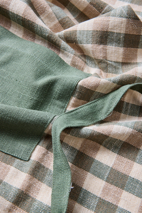 BORMIO - GREMBIULE QUADRETTI CON TASCA E LACCI VERDI TINTA UNITA