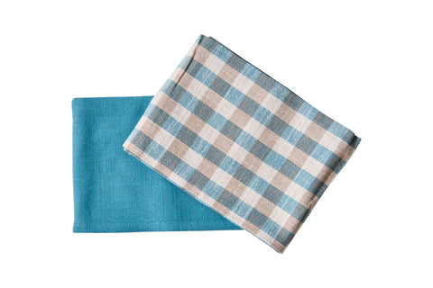 BORMIO - ASCIUGHINI SET 1/2 AZZURRO E AZZURRO CON QUADRETTI