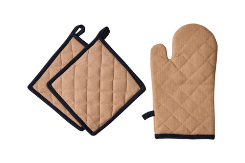 BORMIO - SET 1/3 GUANTO E DUE PRESINE BEIGE CON BORDO NERO