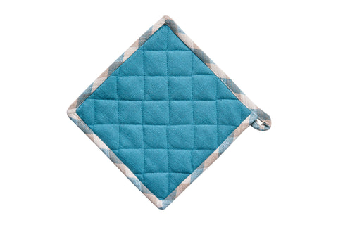 BORMIO - SET 1/3 GUANTO E DUE PRESINE AZZURRO CON BORDO QUADRETT