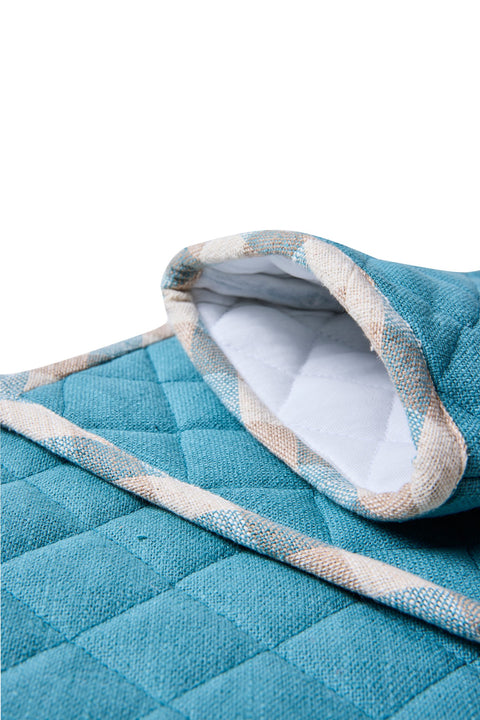 BORMIO - SET 1/3 GUANTO E DUE PRESINE AZZURRO CON BORDO QUADRETT