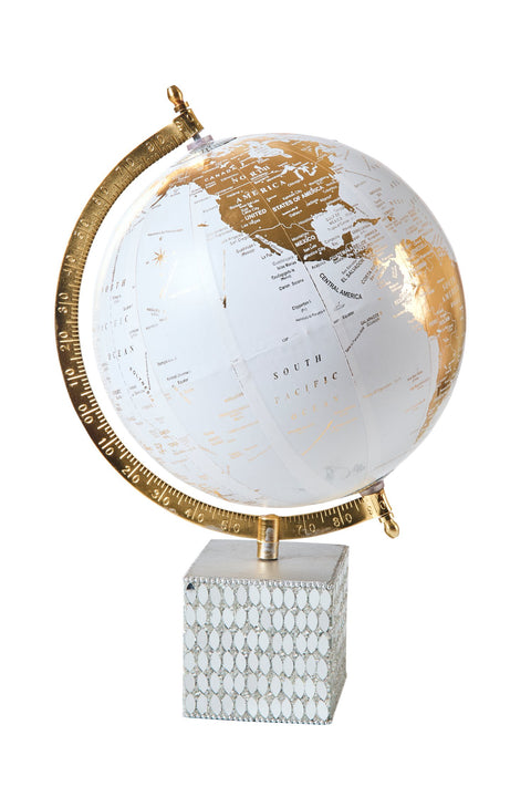 MAPPAMONDO - GLOBO BIANCO E ORO BASE METALLO C/SPECCHIETTI