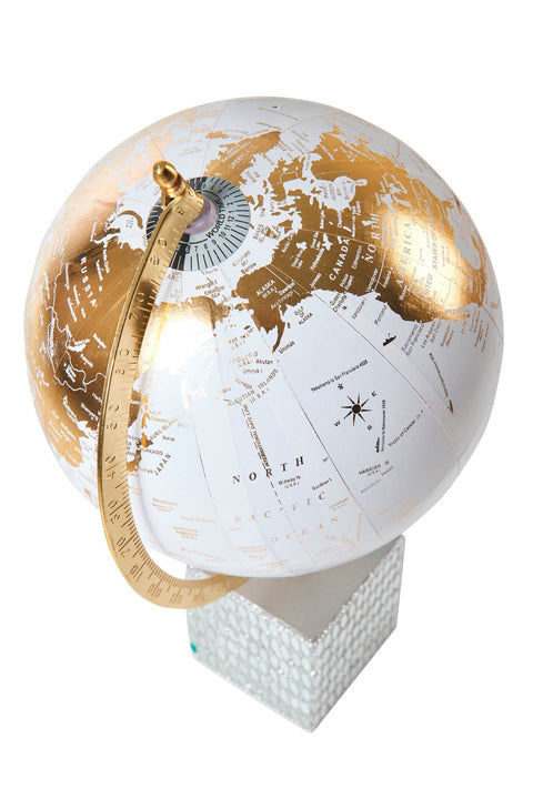 MAPPAMONDO - GLOBO BIANCO E ORO BASE METALLO C/SPECCHIETTI